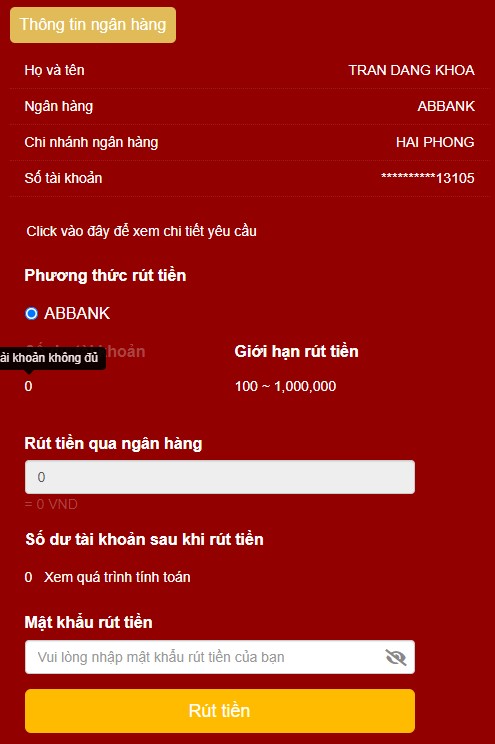 điền thông tin rút tiền 98win